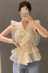 Lace-Up Waist One Piece Thin Shirt Top