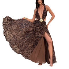 Slim Fit V-neck Halter Split Dress