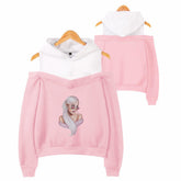 Off-shoulder hooded sweatshirt