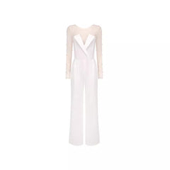 Foam Mesh Top Jumpsuit Casual Suit