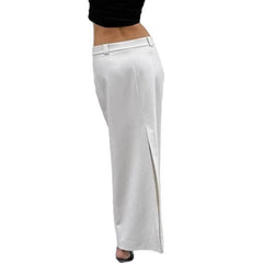 French-style Commuter White Straight-Line Suit Skirt With A Slit