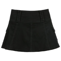 Solid Denim Fashion Pleated Skirt
