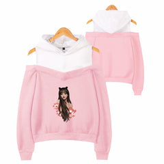 Off-shoulder hooded sweatshirt