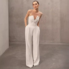 Foam Mesh Top Jumpsuit Casual Suit