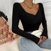 Women's Slim Fit V-Neck Long Sleeve Knit Top