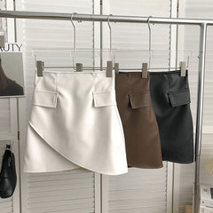 Irregular High Waist Faux Pocket A- Line Skirt Women