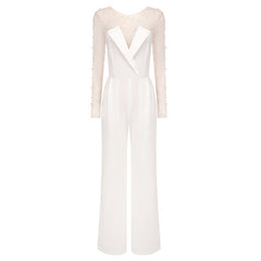 Foam Mesh Top Jumpsuit Casual Suit