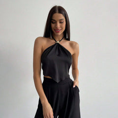 SpringSummer Backless Halter Neck Lace Up Tank Top