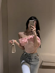 Stars Summer Bow Hanging Neck Wipe Chest Vest Hot Girl Top Female