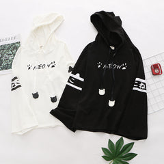 Cute Cartoon Cat Paw Embroidery Loose Long Sleeve Hoodie