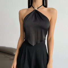 SpringSummer Backless Halter Neck Lace Up Tank Top