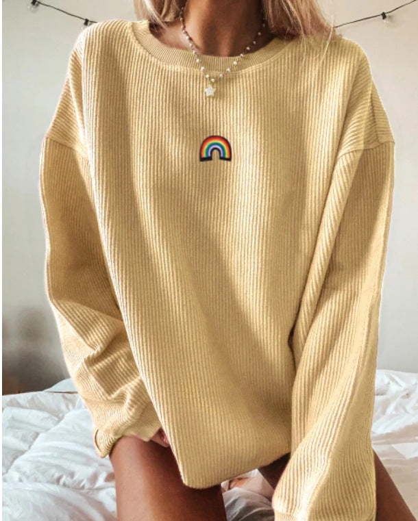 Striped Printed Round Neck Long-sleeved Pit Stripe Sweater Women