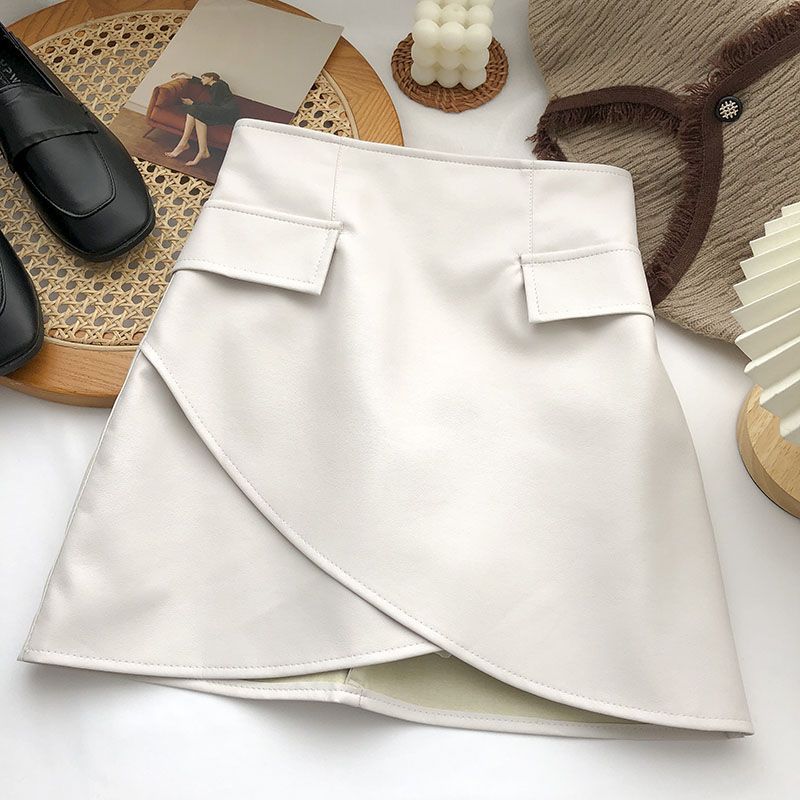 Irregular High Waist Faux Pocket A- Line Skirt Women